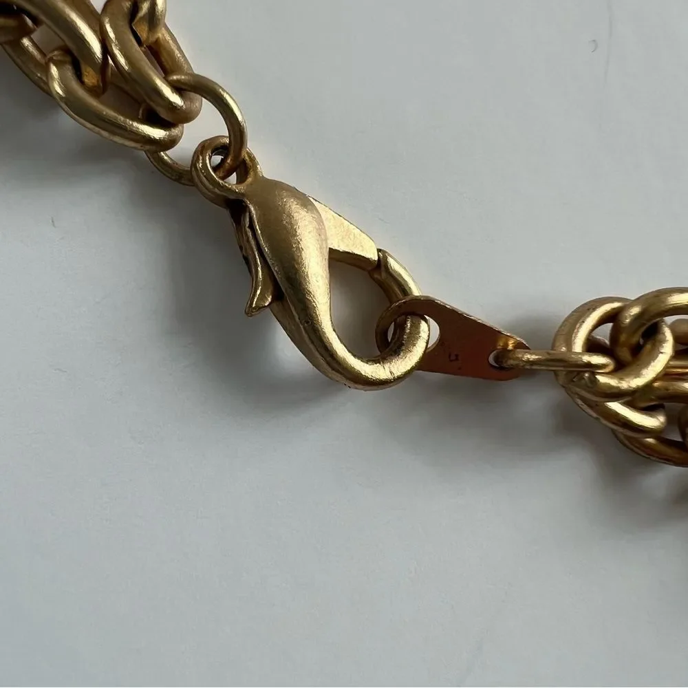 Pearl Gold Tone Dual Chain Charm Necklace